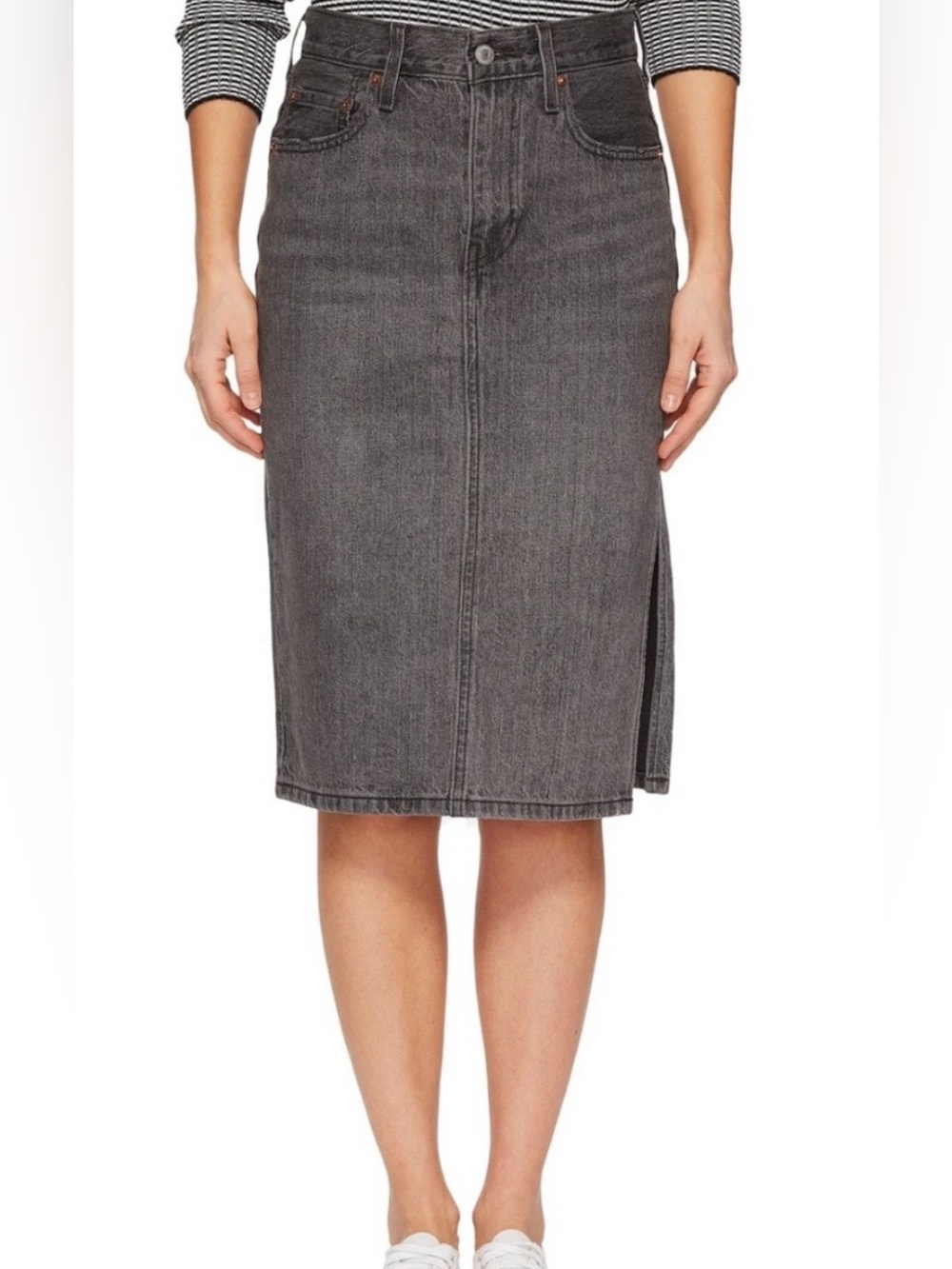 Levi's High Rise Charcoal Side Slit Denim Skirt Size 29